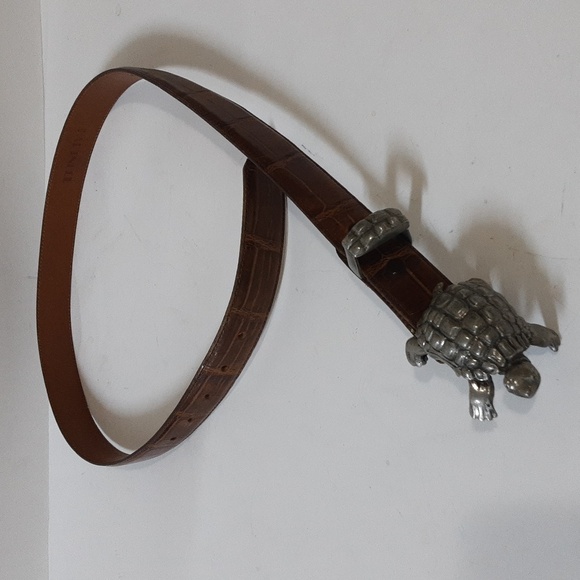 Vintage Hartnell women belt turtle buckle y2k leather brown animal  printed M - Picture 1 of 8